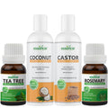 Pack of 4 Essential & Carrier Oils (Tea Tree Oil, Rosemary Oil, Castor Oil, Coconut Oil) Essancia