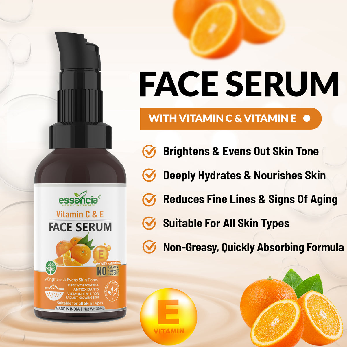 Essancia Vitamin C & E Face Serum Skin Brightening & Hydrating Formu