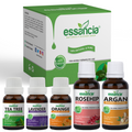 Pack of 5 Essential & Carrier Oils (Tea Tree, Lavender, Orange, Argan, Rosehip) Essancia