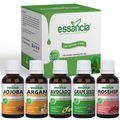 Pack of 5 Carrier Oils (Jojoba, Argan, Avocado, Grape Seed, Rosehip) Essancia