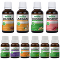 Pack of 10 Essential & Carrier Oils (Tea Tree, Lavender, Orange, Peppermint, Eucalyptus, Rosemary & Jojoba, Argan, Avocado, Rosehip) Essancia