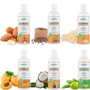 Pack of 6 Carrier oils (Almond, Apricot, Castor, Coconut, Olive, Sesame)