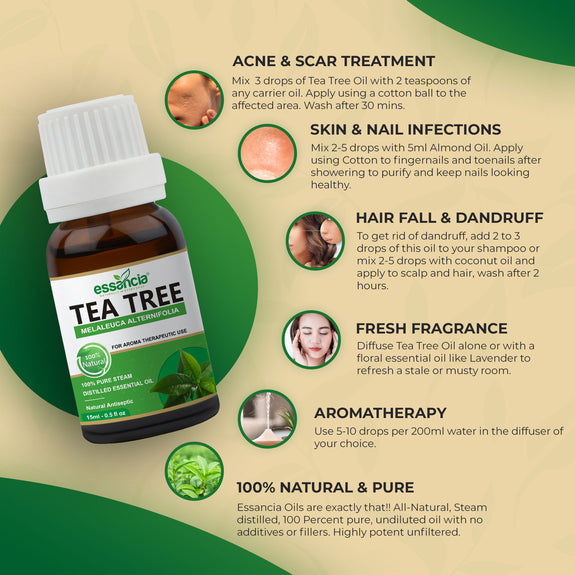 Pack of 4 Essential & Carrier Oils (Tea Tree Oil, Rosemary Oil