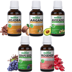 Pack of 5 Carrier Oils (Jojoba, Argan, Avocado, Grape Seed,  Rosehip)
