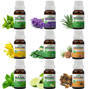 Pack of 9 Essential Oils (Tea Tree, Lavender, Ylang Ylang, Rosemary, Lemongrass, Basil, Bergamot, Cedarwood, Clove Bud)