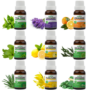Pack of 9 Essential Oils (Tea Tree, Lavender, Lemon, Orange, Peppermint, Eucalyptus, Ylang Ylang, Rosemary, Lemongrass)