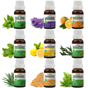 Pack of 9 Essential Oils (Tea Tree, Lavender, Lemon, Orange, Peppermint, Eucalyptus, Frankincense, Rosemary, Citronella,)