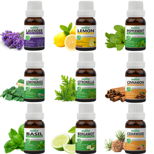 Pack of 9 Essential Oils (Lavender, Lemon, Peppermint, LemonGrass, Cedarwood, Cinnamon, Citronella, Basil, Bergamot)