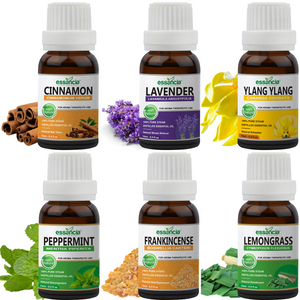 Pack of 6 Essential oils (Peppermint, Lavender, Lemongrass, Frankincense, Ylang Ylang, Cinnamon)